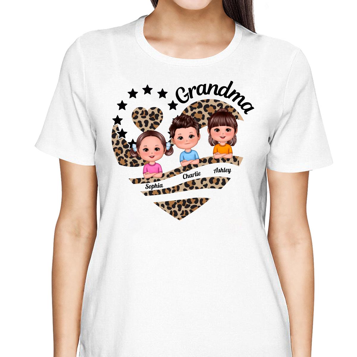 Grandma Mom Leopard Heart Doll Kids Personalized Shirt