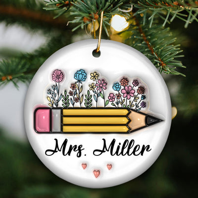 Teacher Things Pencil Apple 3D Inflated Personalized Ceramic Ornament