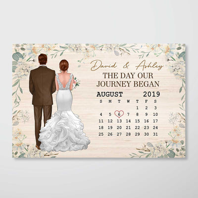 Back View Couple Wedding Anniversary Date Calendar Personalized Horizontal Poster