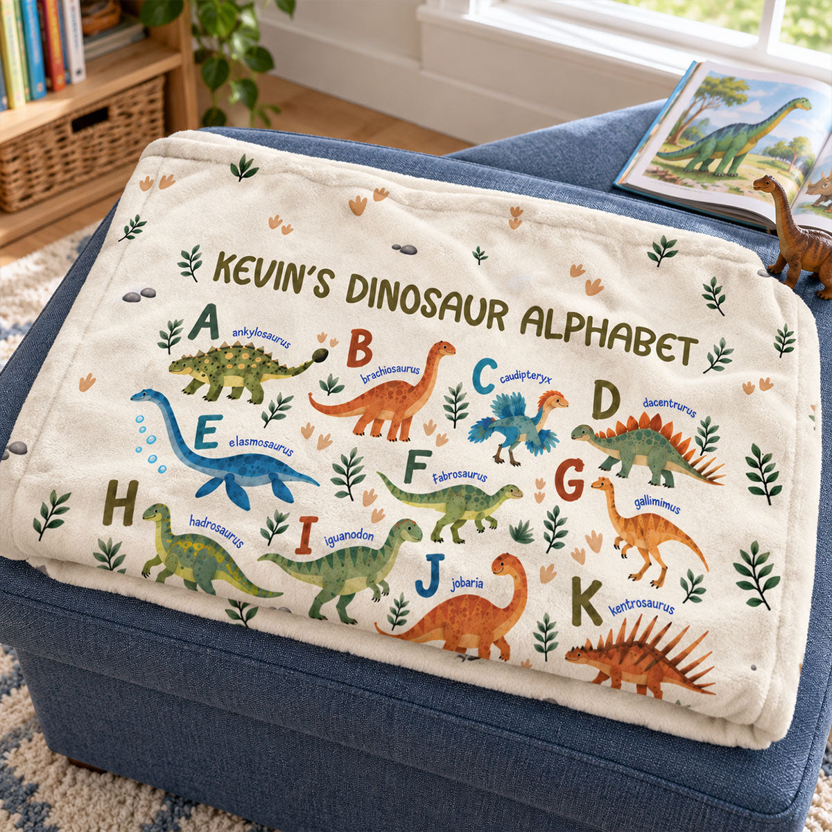 Dinosaur Alphabet Custom Name - Personalized Fleece Blanket - Dinosaur Theme Gift for Baby and Toddlers