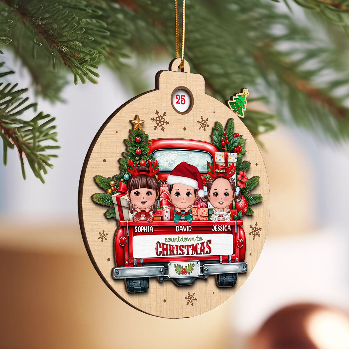 Christmas Cute Doll Kids On Truck Personalized Countdown Ornament, Christmas Gift For Daughter Son Granddaughter Grandson Grandkid