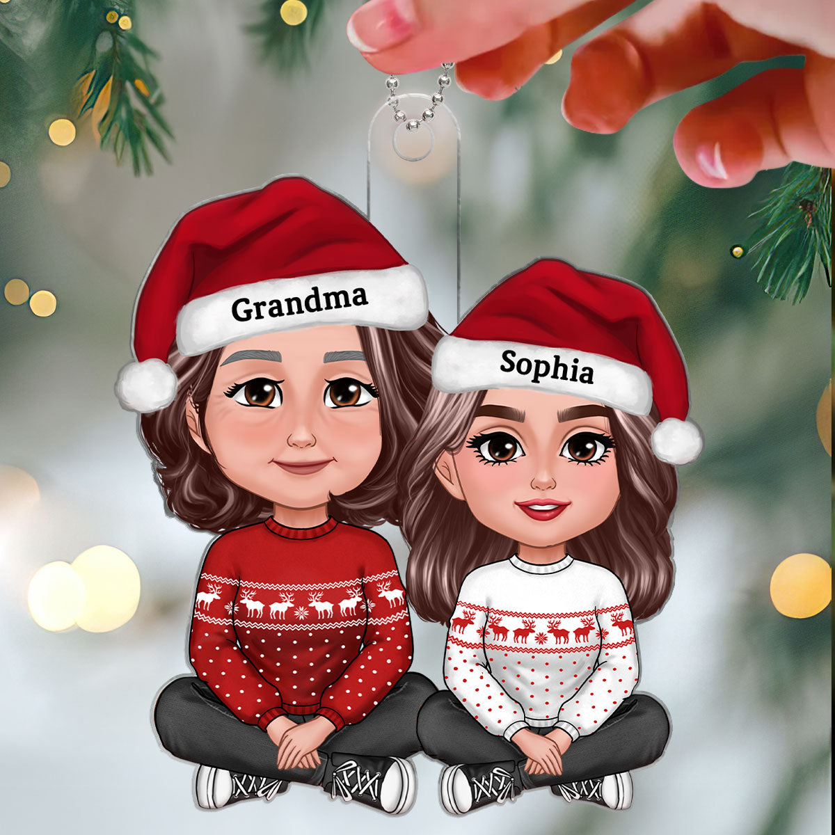 Grandma & Teen Grandkids Crossed Legs Christmas Gift Personalized Acrylic Ornament