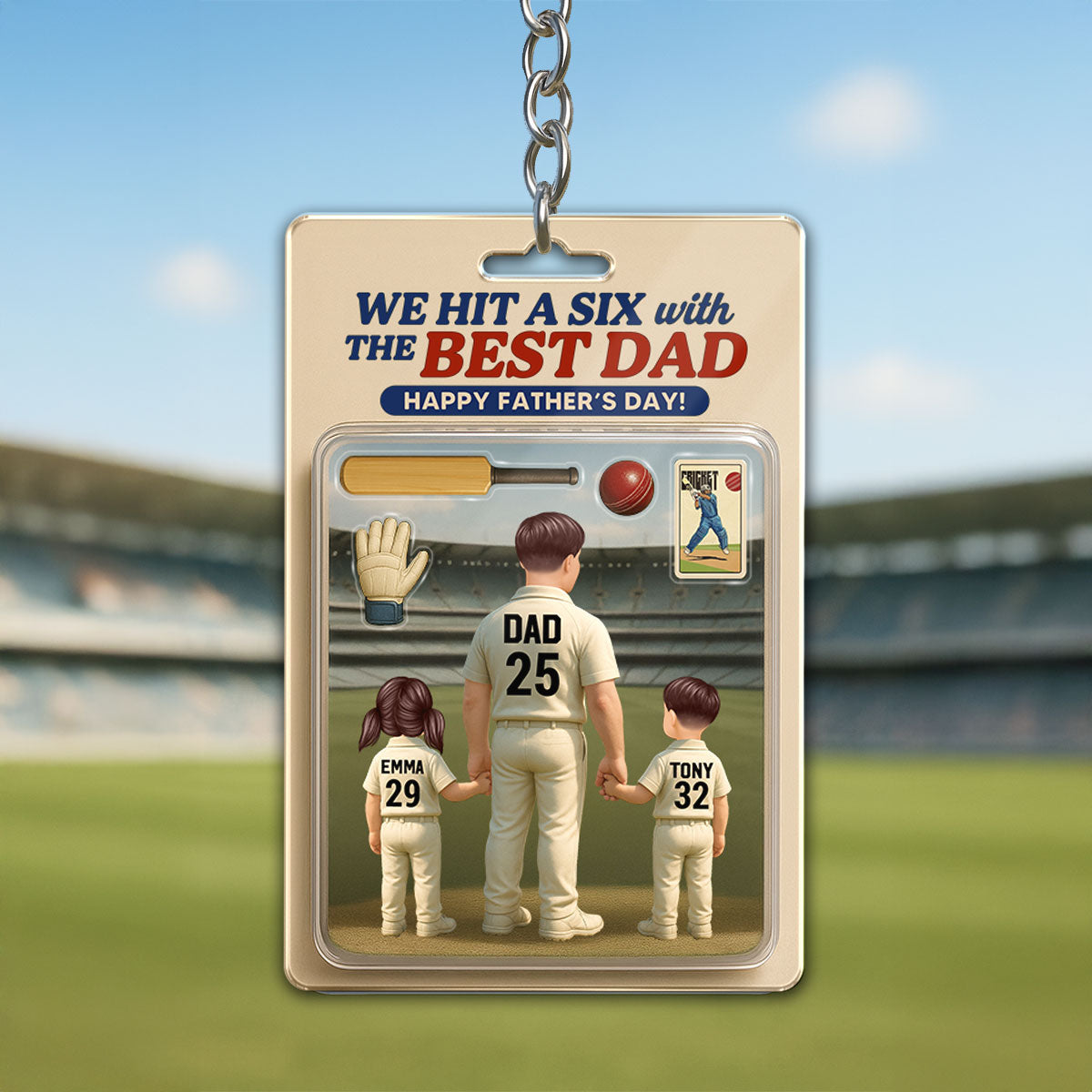 Hit A Six With The Best Dad Cricket Dad Personalized Acrylic Keychain, Father's Day Gift For Husband, Dad