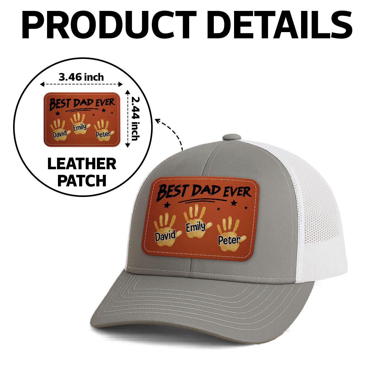 Best Dad Ever Handprints Personalized Leather Patch Hat