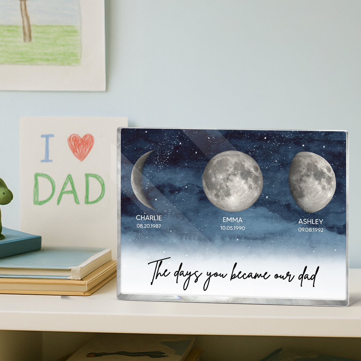 Starry Night Custom Birth Moon Phase The Days You Became Our Dad Personalized Rectangle Acrylic Block Plaque