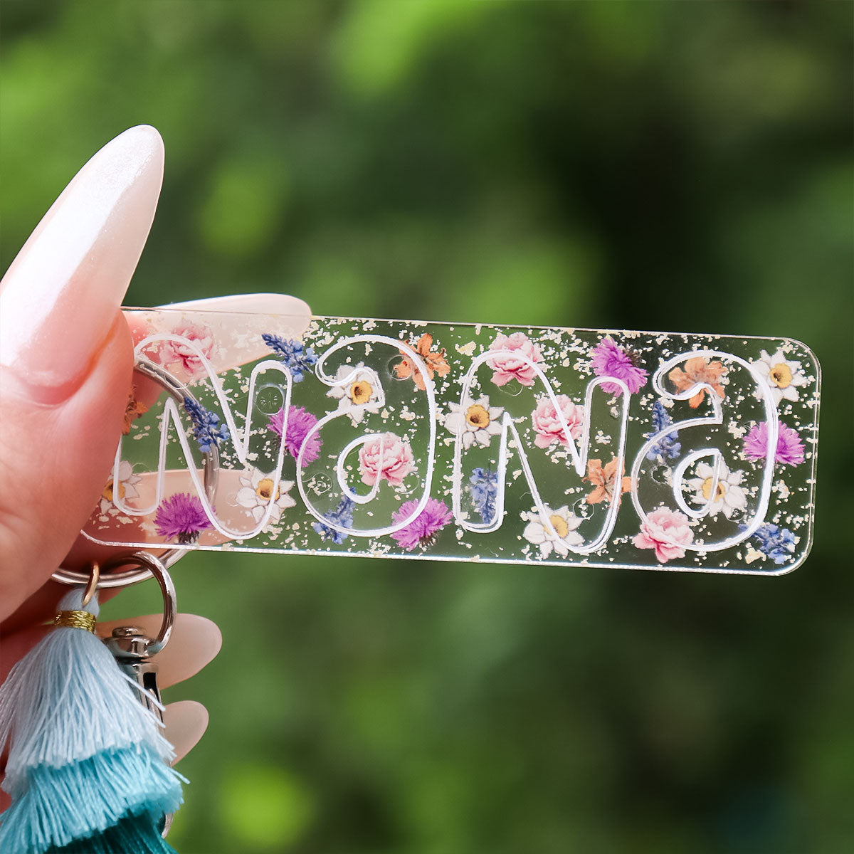 Grandma Mom Birth Month Flowers Personalized 2-Layer Acrylic Keychain