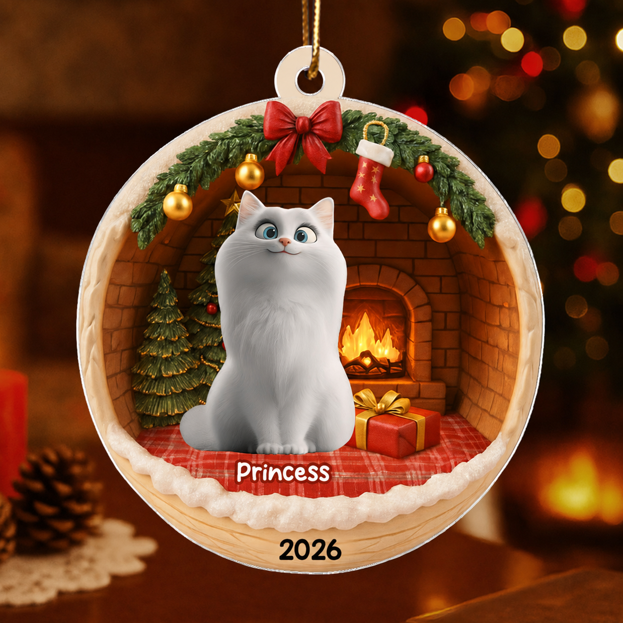 3D Effect Cozy Cat - Personalized Acrylic Ornament - Christmas Gift for Cat Lovers