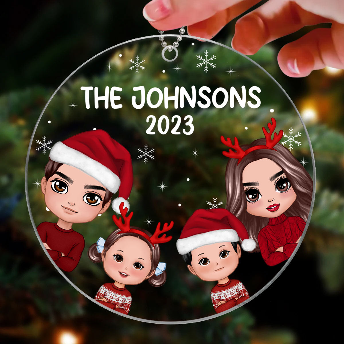 Doll Whole Family Peeking Dad Mom Kid Dog Cat Personalized Circle Acrylic Ornament