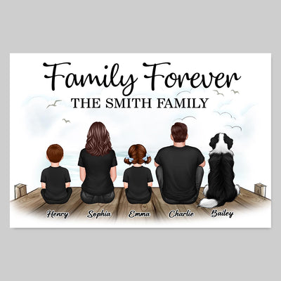 Retro Vintage Family Sitting On Bridge Personalized Horizontal Poster