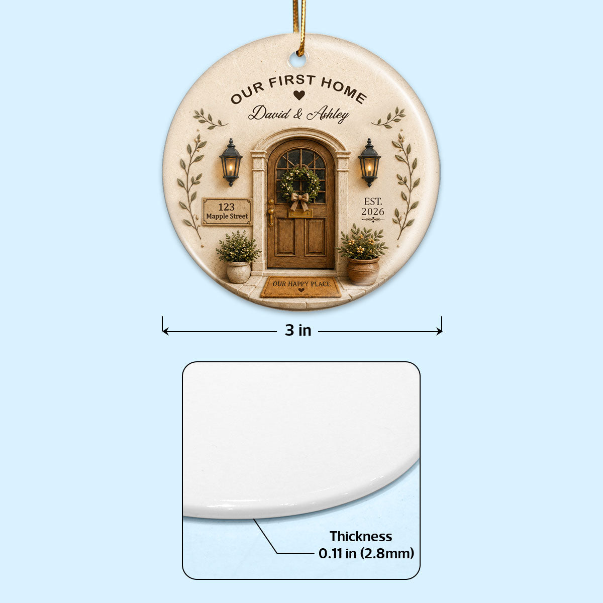 Our First Home 2D Flat - Personalized Ceramic Ornament - Christmas Gift, New Home Ornament
