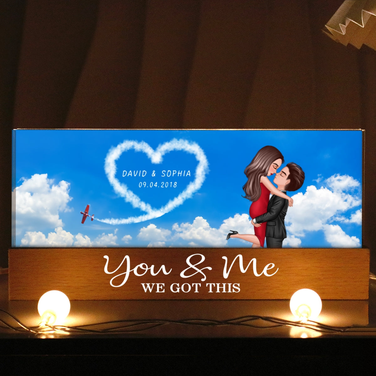 Love In The Sky, Couple Hearts Personalized Acrylic Block LED Night Light, Valentines Gift, Anniversary Gift