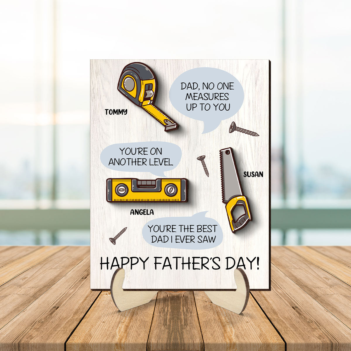 Dad No One Measure Up To You Personalized 2-Layered Wooden Plaque, Father's Day Gift for Dad