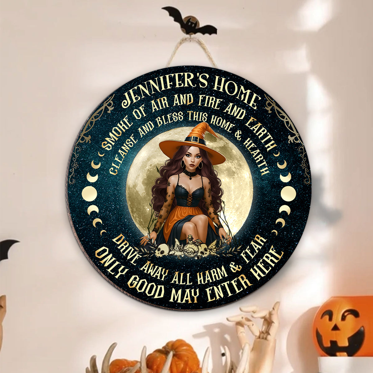 Home of Witch, Smoke of Air and Fire and Earth Personalized Wooden Door Sign, Halloween Decor