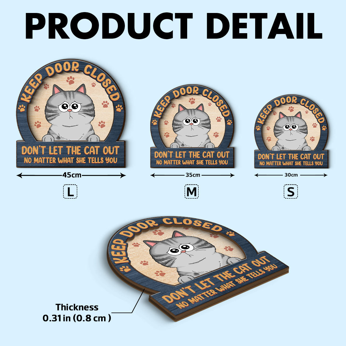 Keep Door Closed Cats Planning Escape Personalized 2-Layer Wood Sign