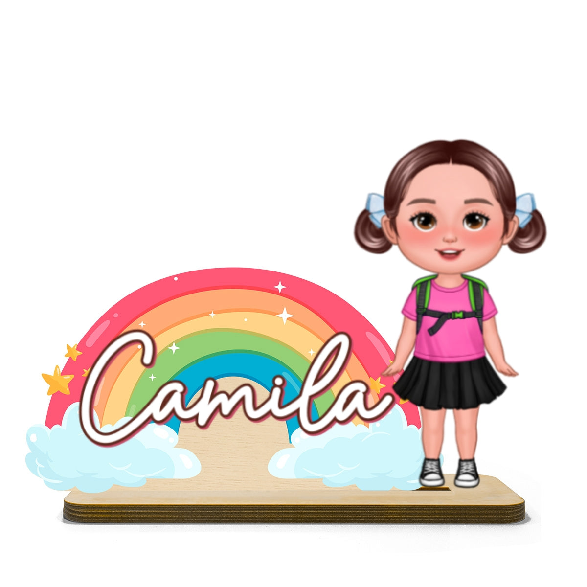 Cute Kid With Name Back to School Gift Personalized 2-Layer Standing Wooden Plaque