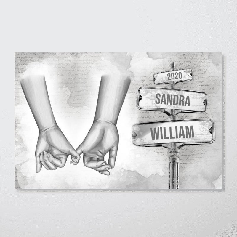 Personalized Vintage Couple Hands Pinky Promise Post Sign Poster,  Gift Anniversary Gift for Couples