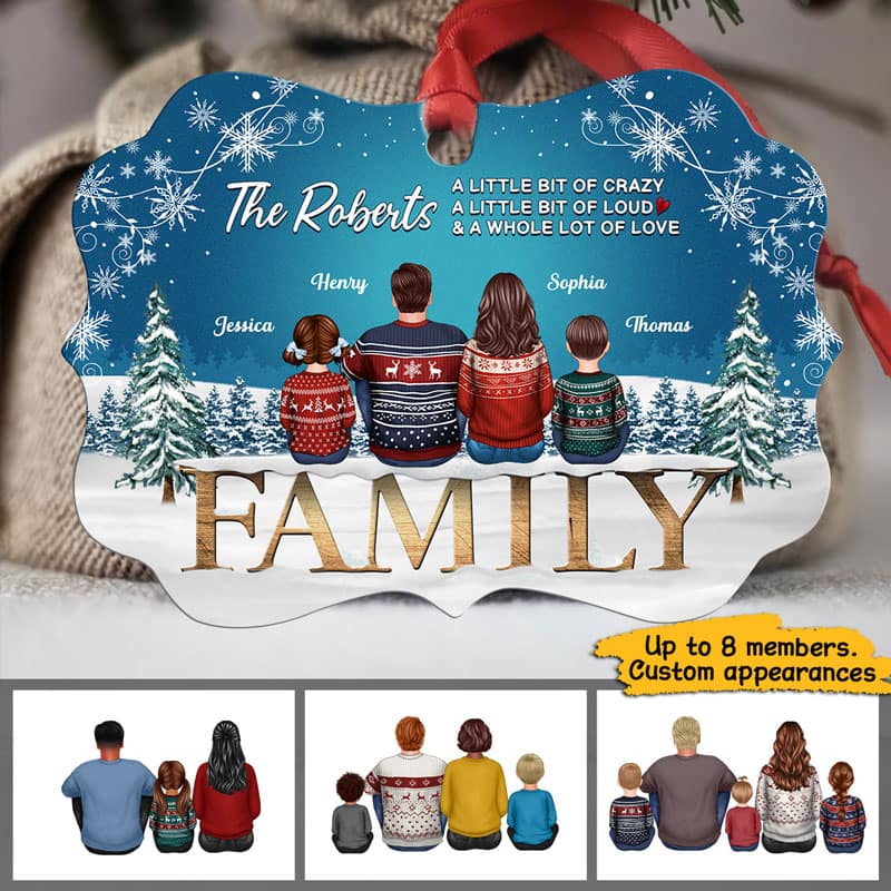 Family Sitting Snowflake Personalized Christmas Ornament