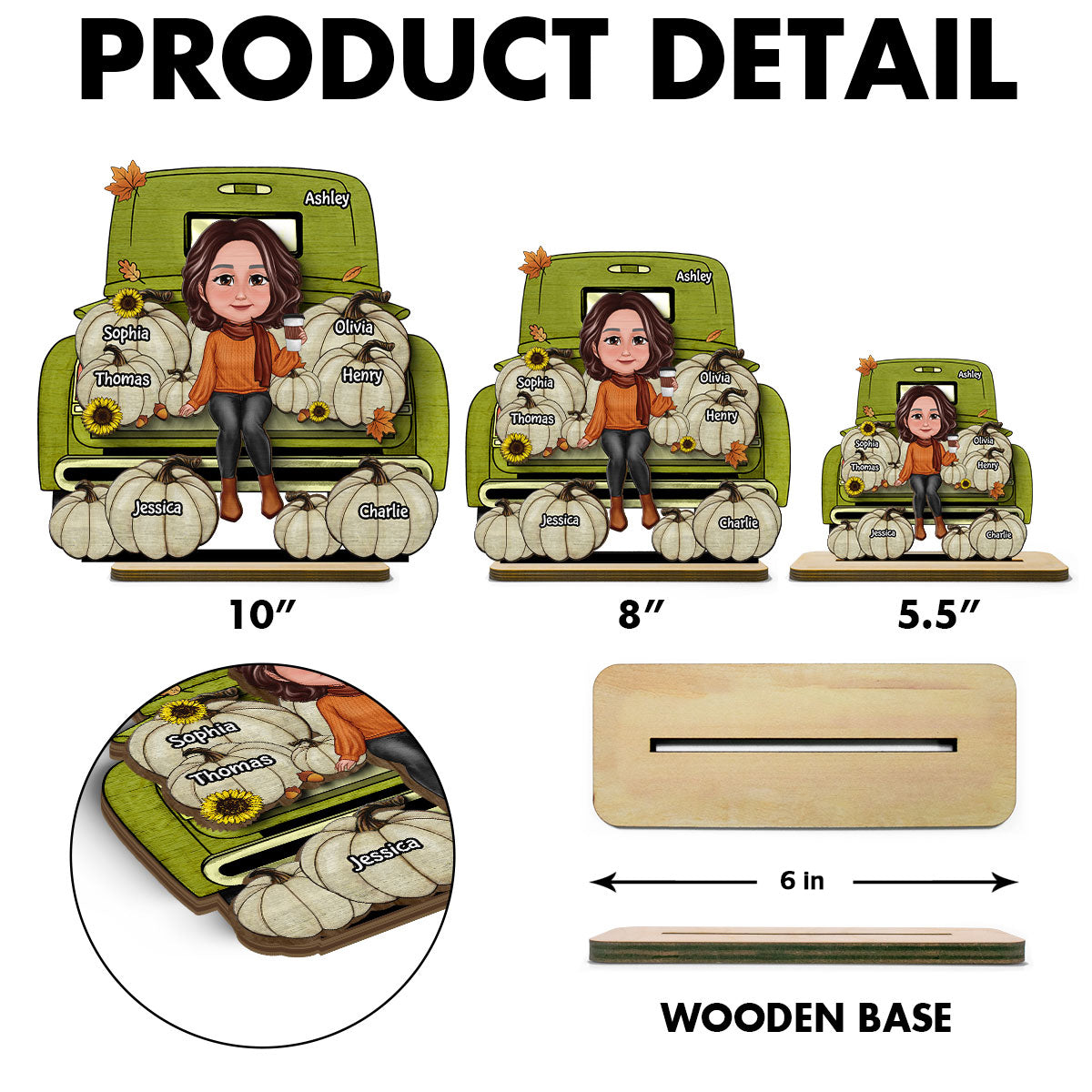 Grandma Fall Season Truck Personalized 2-Layer Standing Wooden Plaque, Fall Season Tier Tray Decoration