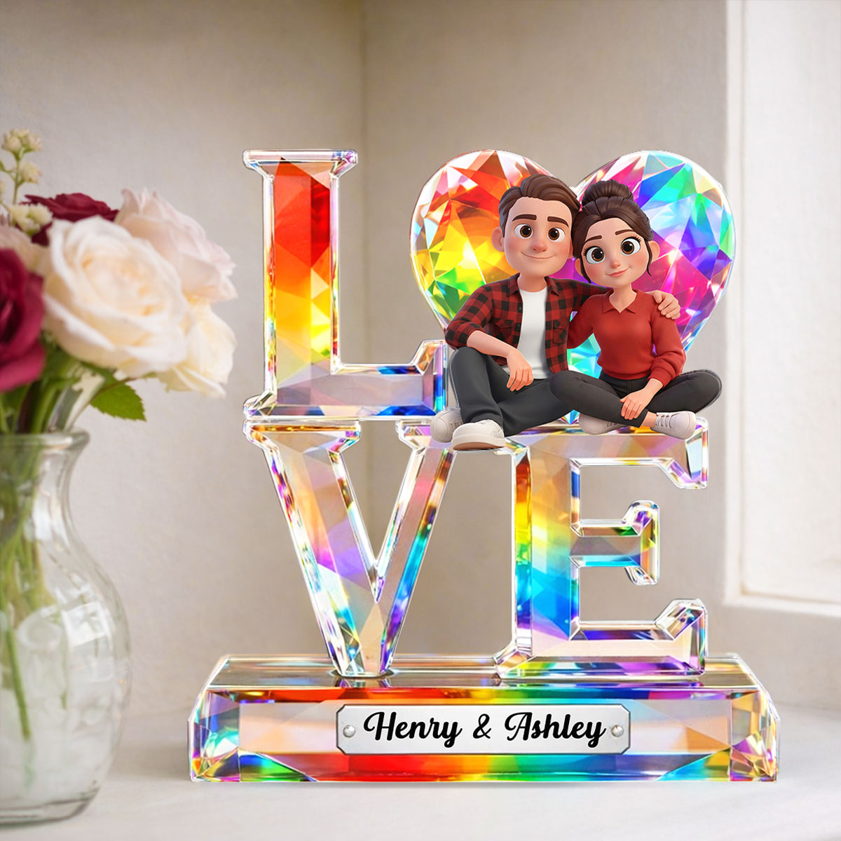Love Couple Crystal Pattern - Personalized Acrylic Block Plaque - Anniversary, Valentine's Day Gift, Gift For Her, Gift For Him