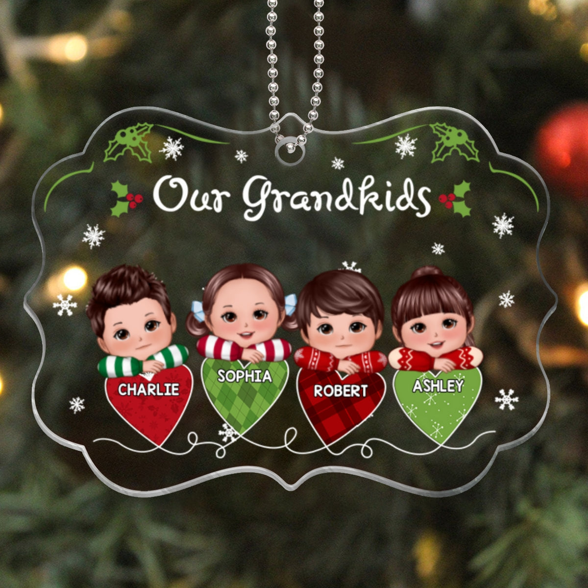Our Grandkids Christmas Hearts String Personalized Acrylic Ornament