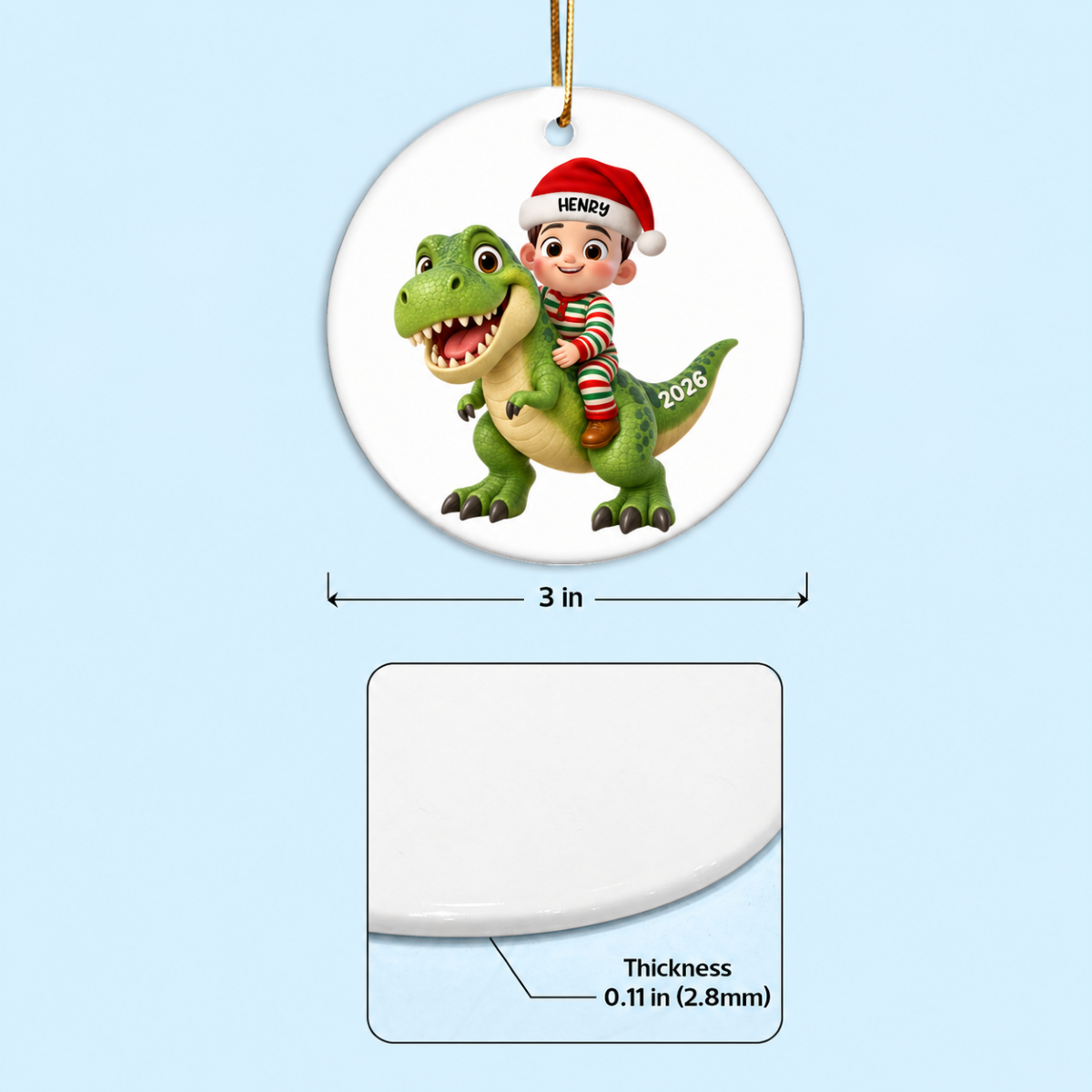 Trending Kid With Dinosaur Design For Boy Girl - Personalized Circle Ornament - Christmas Gift For Grandkids