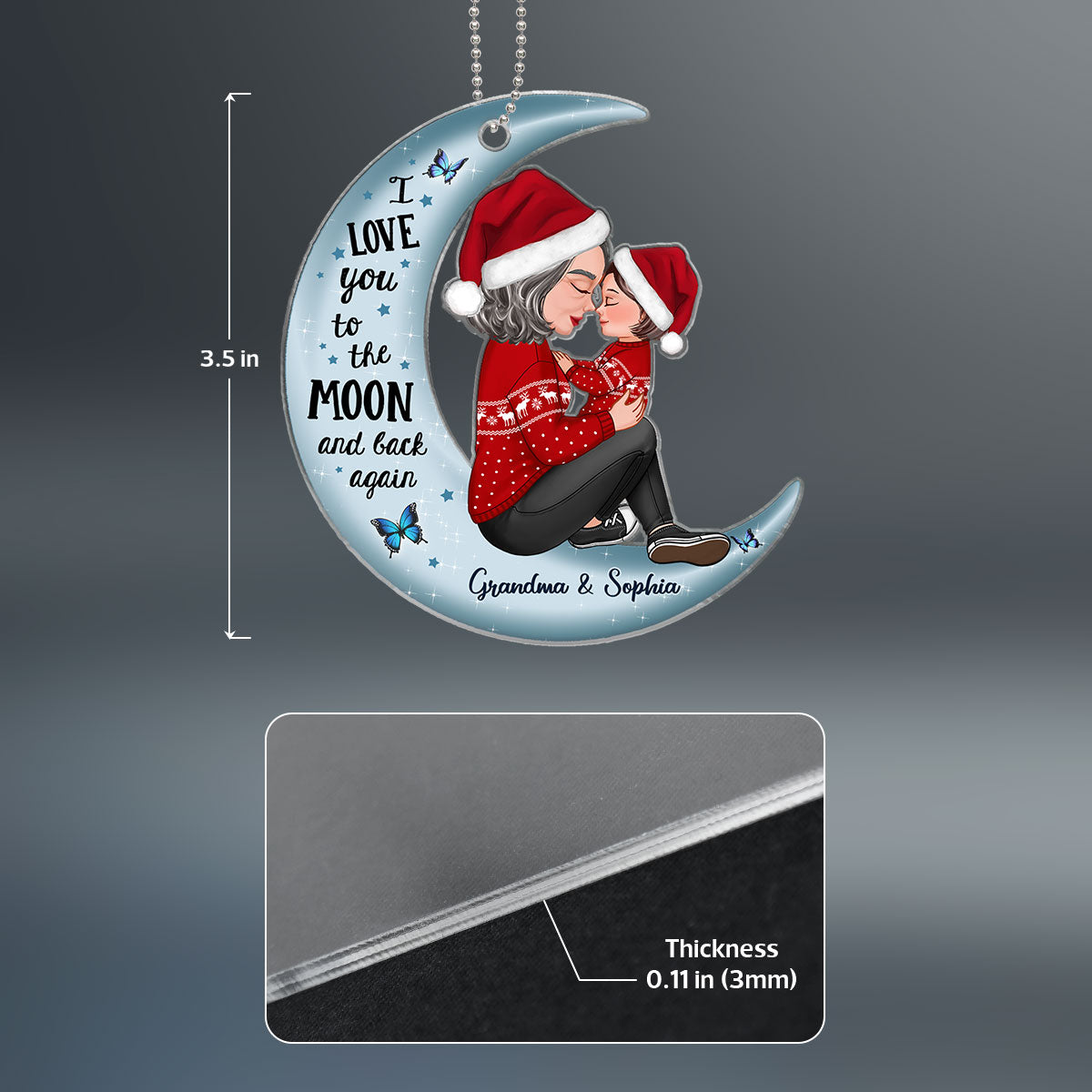 Grandma Holding Kid On Moon Gift For Grandson Granddaughter Personalized Acrylic Ornament