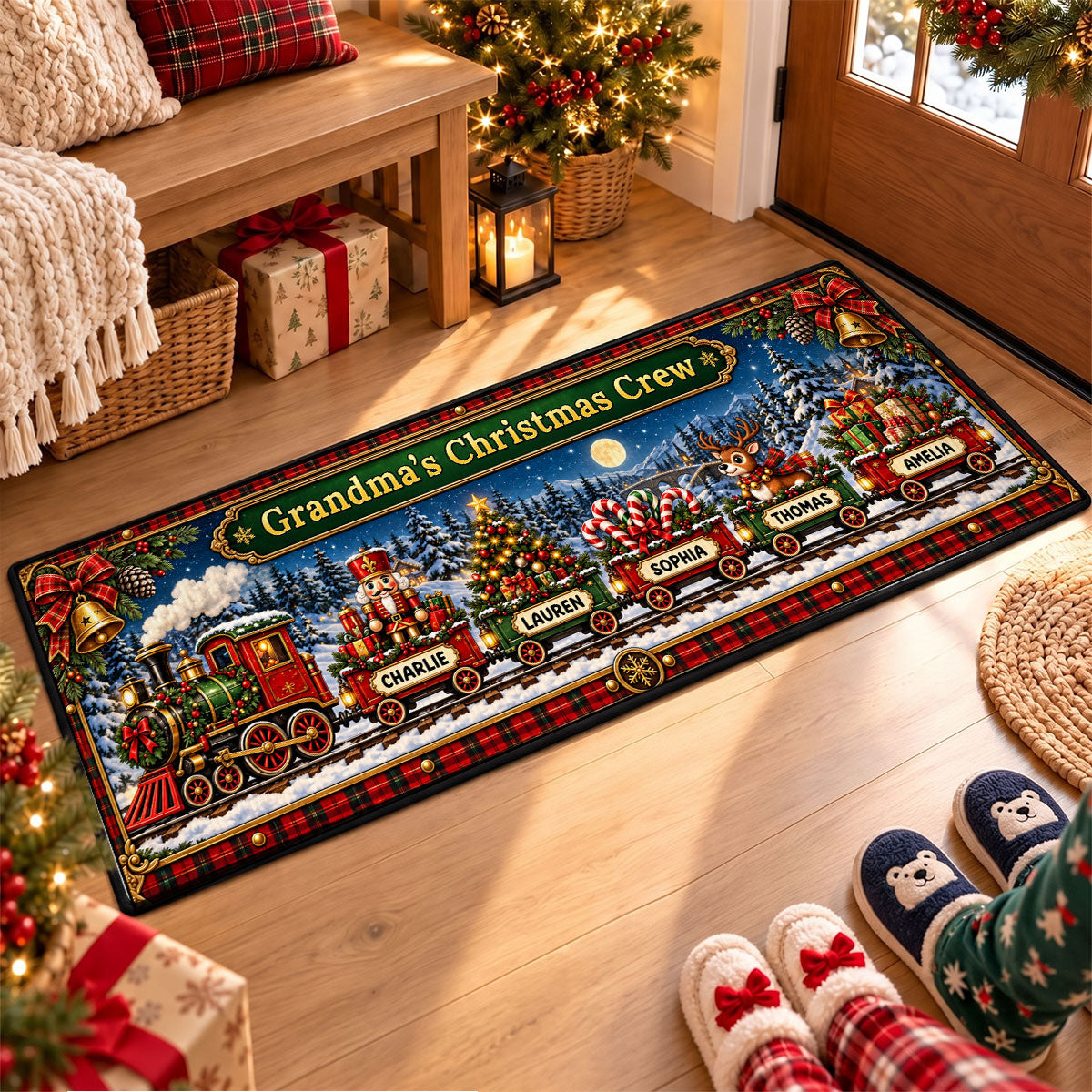 Grandma's Christmas Crew Train - Personalized Runner Rug - Festive Christmas Decor Gift for Grandma