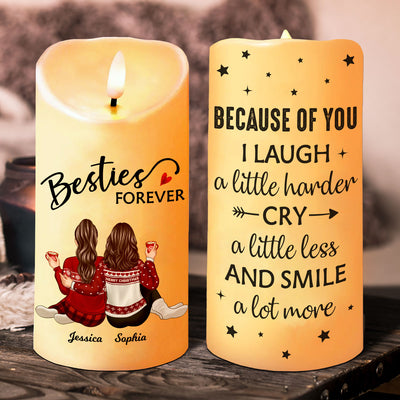 Besties Forever Message Christmas Besties Back View Personalized LED Candle