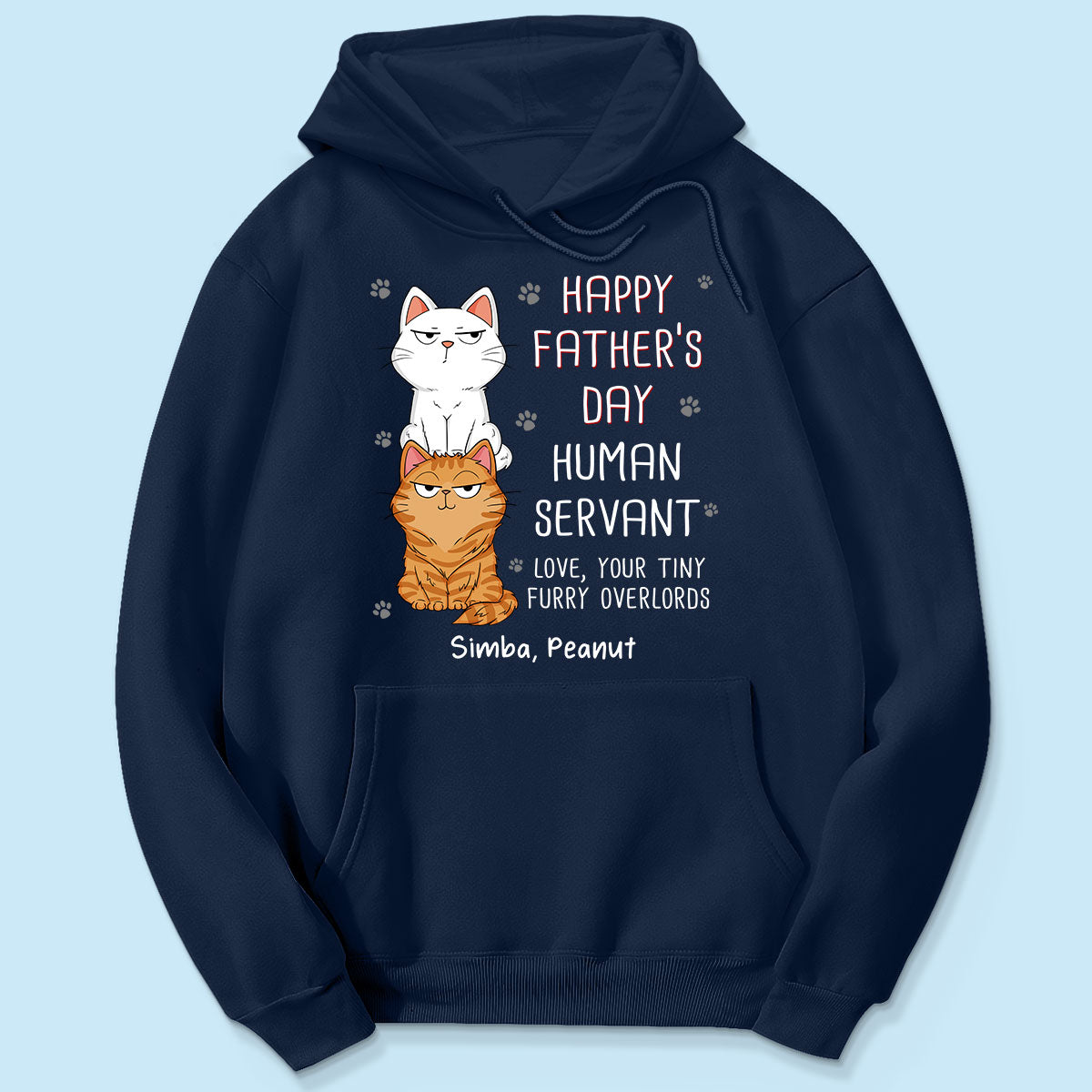 Happy Father‘s Day Human Servant Stacked Cats Funny Gift For Cat Lover Personalized Dark Color Shirt