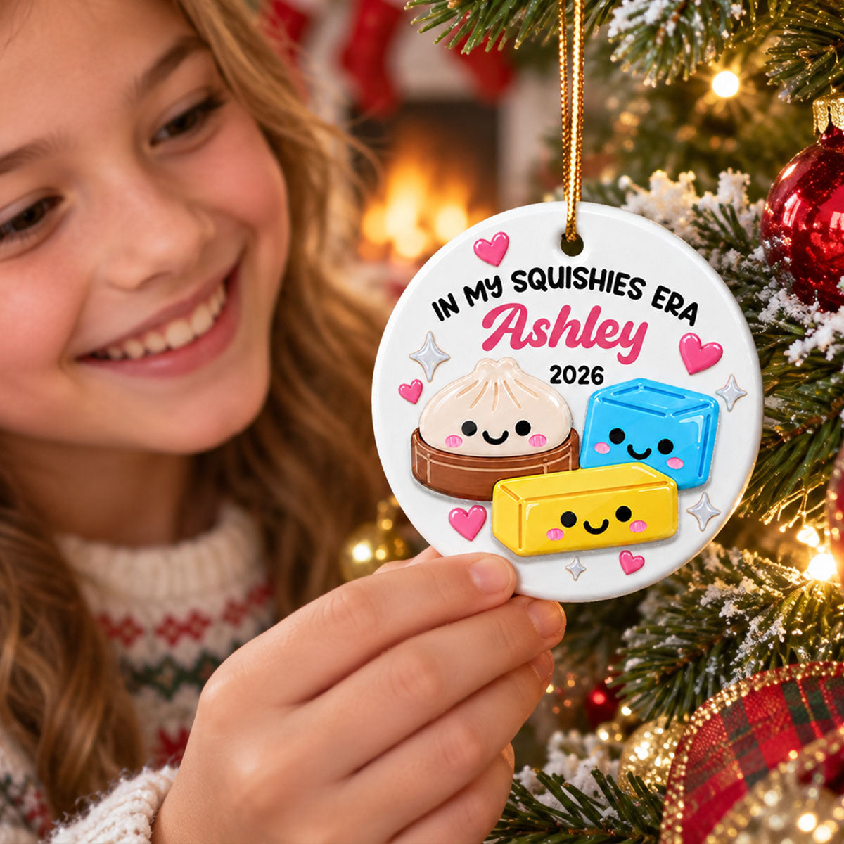 Cute Dumpling In My Squishies Era - Personalized Ceramic Ornament With Acrylic Pieces - Christmas Gift, Keepsake For Kids, Teenagers, Daughter, Granddaughter, Son, Grandson
