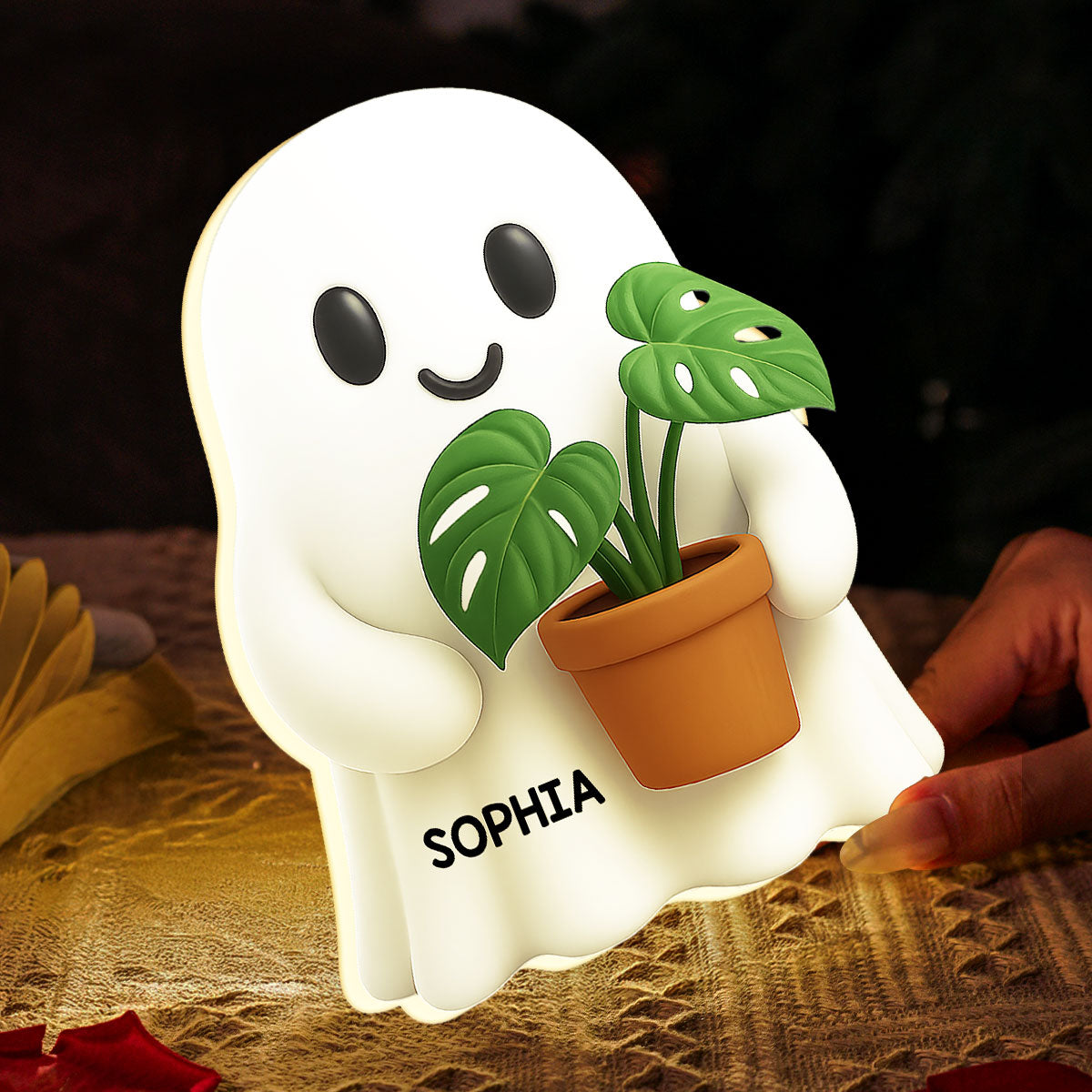 Halloween Boo Ghost Holding Plant - Personalized Light Box - Gift For Plant Lovers, Gardeners