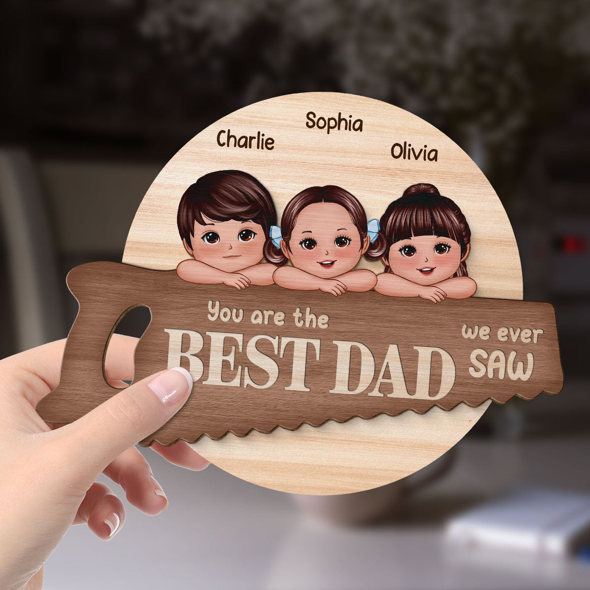 Best Dad Grandpa We Ever Saw Cute Doll Kids Personalized 2-Layer Wooden Plaque