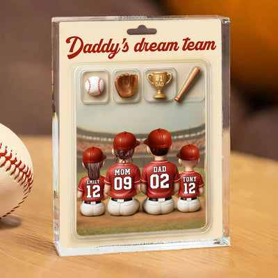 3D Effect Custom Figure Baseball Family Daddy's Dream Team Personalized Rectangle Acrylic Block Plaque