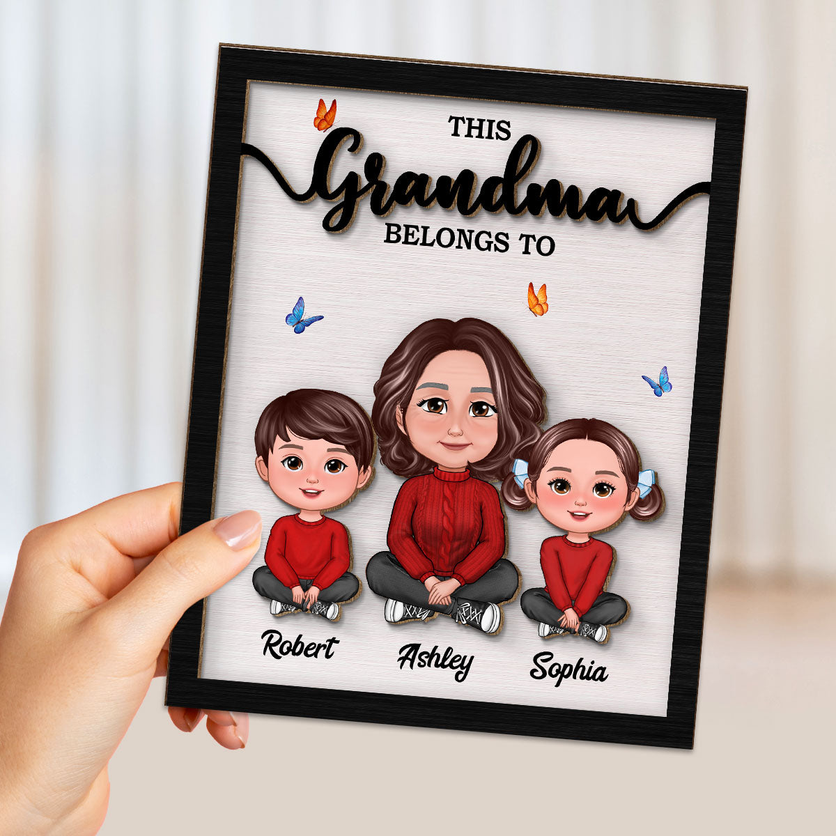 This Grandma Belongs To Personalized 2-Layer Wooden Plaque