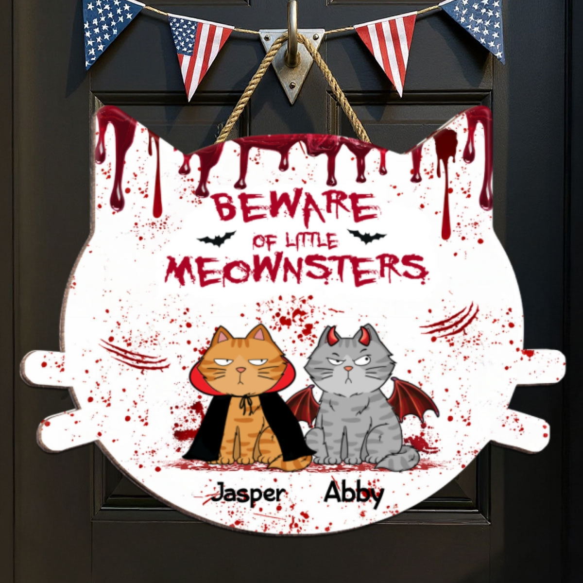 Halloween Beware Of Little Monsters Cats Personalized Door Sign