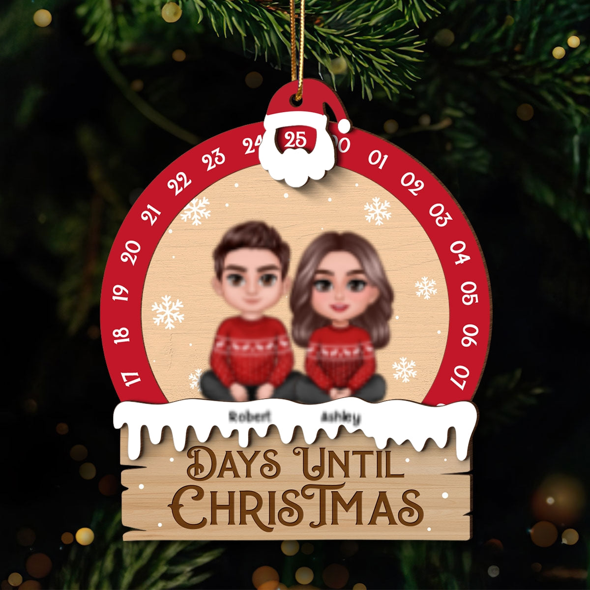 Family Sitting Crossed Legs Christmas Gift Personalized Countdown Ornament