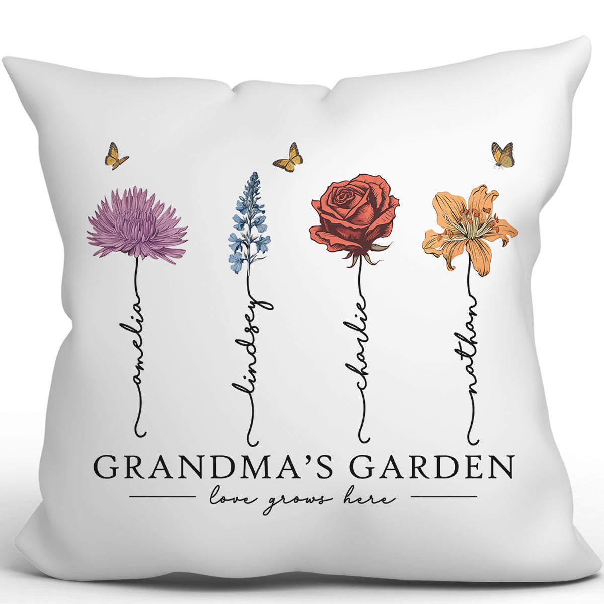 Grandma‘s Garden Love Grows Here Beautiful Birth Month Flower Gift For Grandma Mom Personalized Pillow