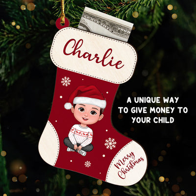 Christmas Stocking Cute Doll Kid Teenage Personalized Money Gift Card Holder Ornament, Unique Christmas Gift For Daughter, Son, Granddaughter, Grandson