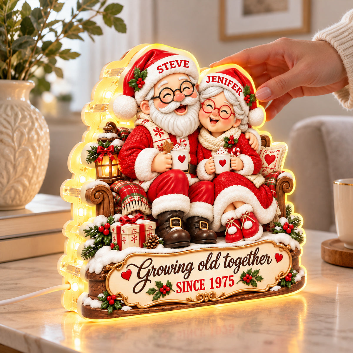 Santa Couple Growing Old Together - Personalized Light Box - Heartfelt & Thoughtful Christmas Gift for Her, for Him