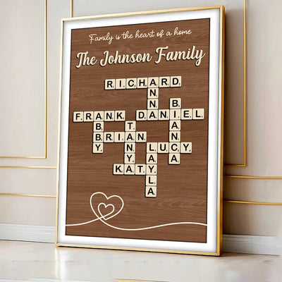 Family is the Heart of the Home Crossword Art - Personalized Poster - Unique Gift for Parents Grandparents