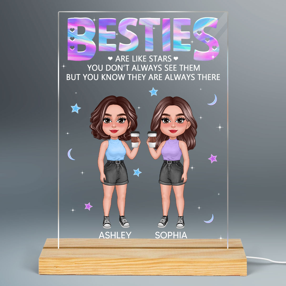 Besties Sisters Are Like Stars Galaxy Personalized Rectangle Acrylic LED Night Light