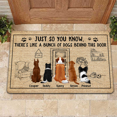 Bunch Of Dogs Behind This Door Funny Gift For Dog Lovers Personalized Doormat