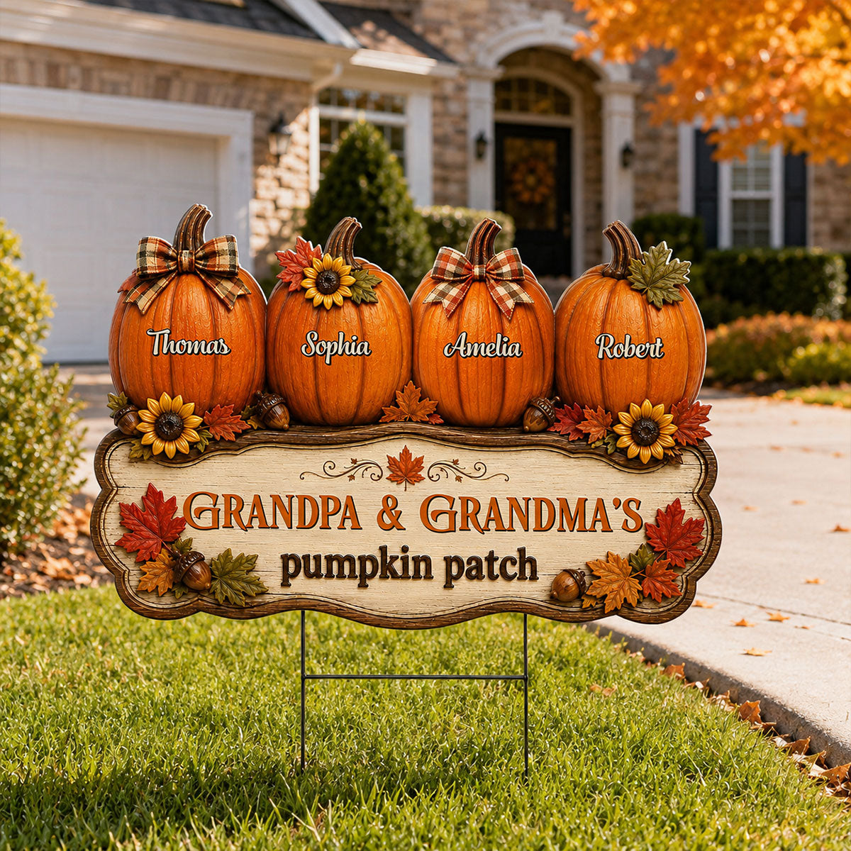 Cozy Fall Vibe Grandpa Grandma's Pumpkin Patch - Personalized Yard Sign - Fall Decor For Grandparents