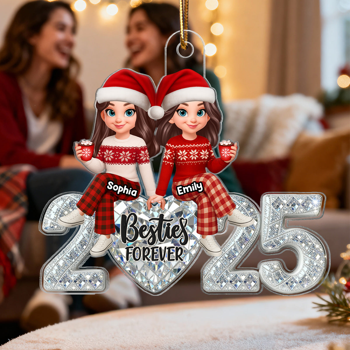 3D Shining Effect Heart Besties Forever Together - Personalized Acrylic Ornament - Heartwarming Gift For Best Friend