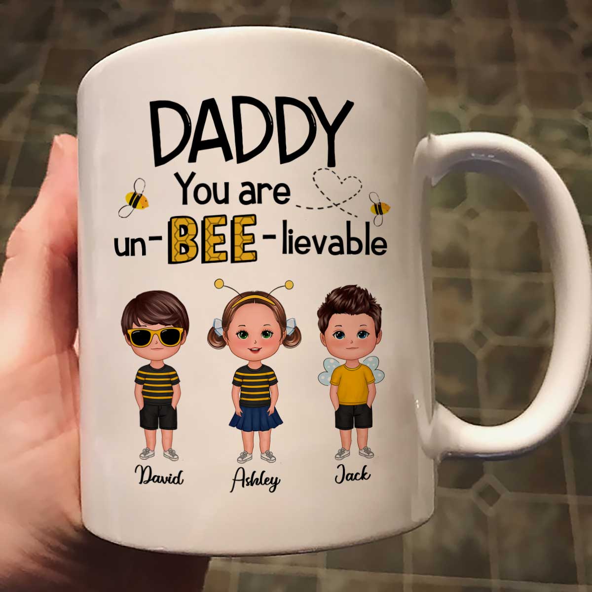Daddy Mommy Grandpa Grandma You Are Un-BEE-lievable Personalized Mug