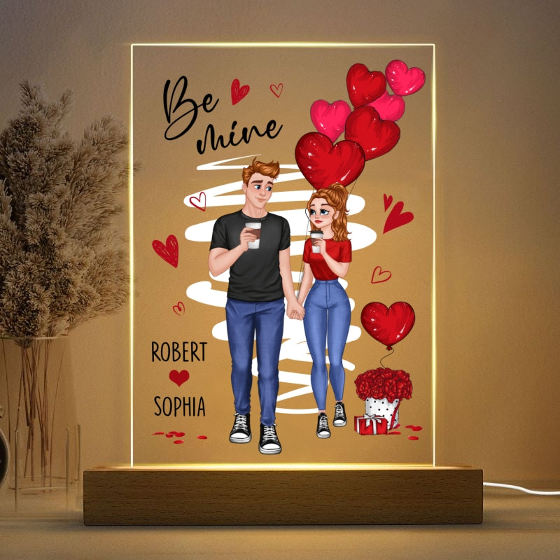 Be Mine Cartoon Couple Hand In Hand Balloon Personalized Rectangle Acrylic Plaque With LED Night Light