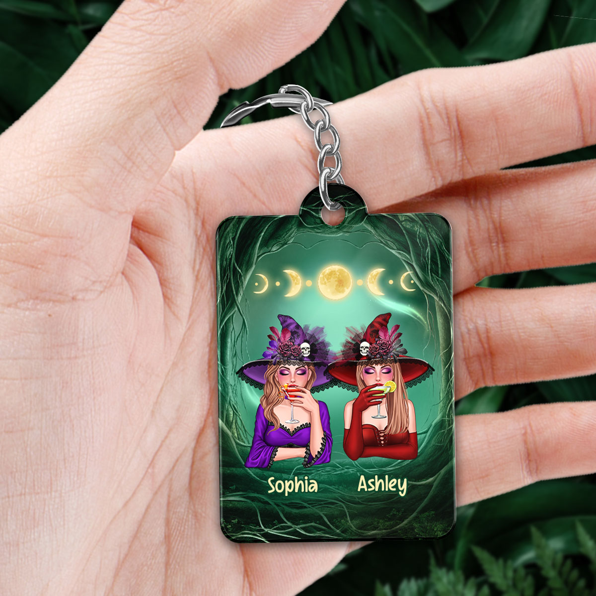 Halloween Best Friends Witches Moon Personalized Acrylic Keychain