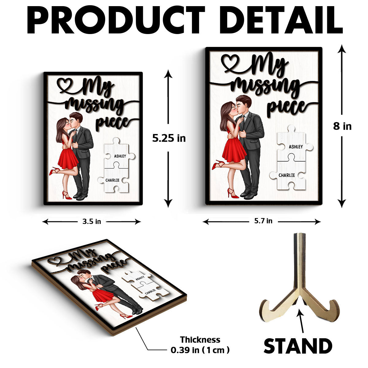 My Missing Piece Elegant Couple Valentine‘s Day Gift For Her Gift For Him Personalized 2-Layer Wooden Plaque