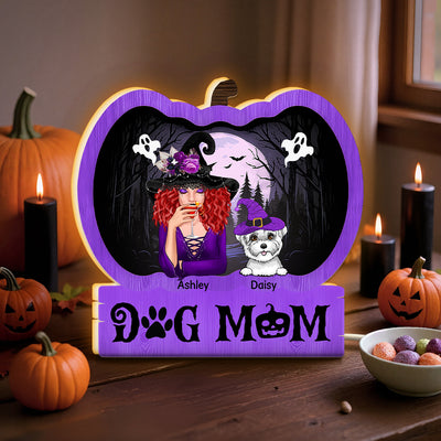 Halloween Dog Mom Personalized Light Box With 7 LED Colors, Spooky Halloween Decoration