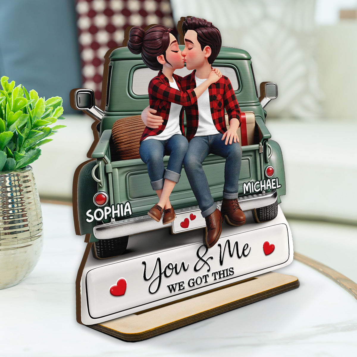 Forever Love Couple Kissing On The Truck - Personalized 2-Layered Wooden Plaque - Valentine's Day Gift For Couple, For Him, For Her